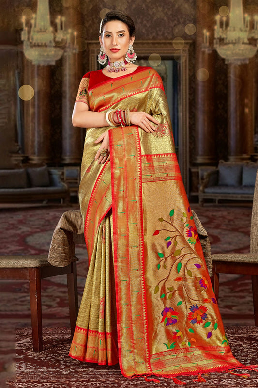 Gold Colour Woven Work Paithani Silk Saree