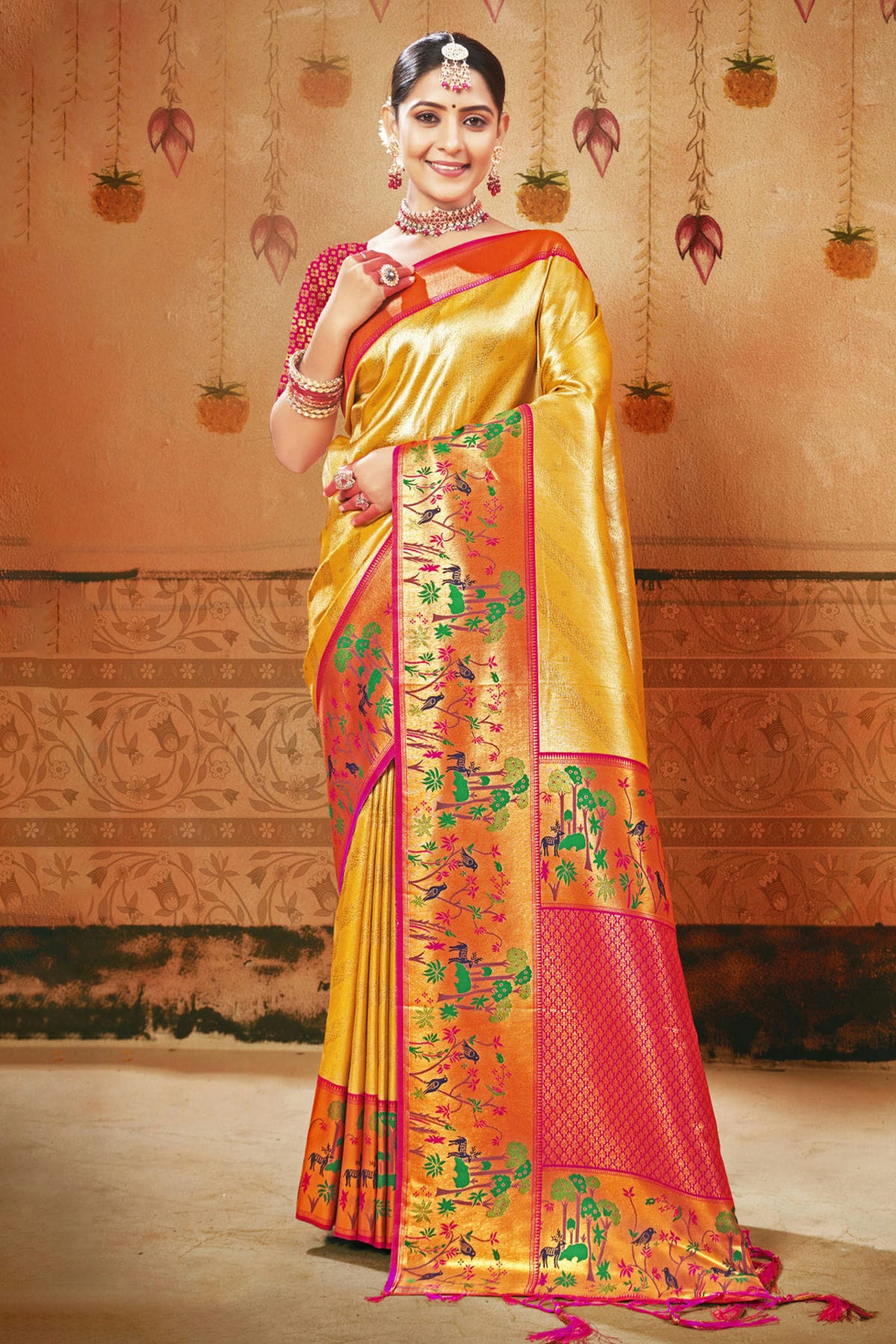 Gold Colour Woven Work Paithani Silk Saree