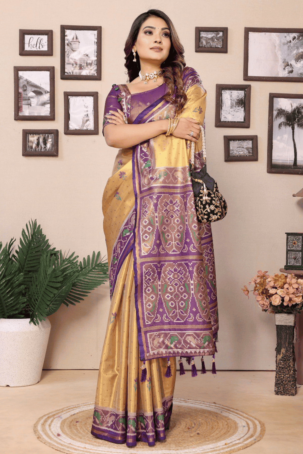 Gold Colour Woven Work Pure Banarasi Tissue Silk Traditional Saree VSSD1250294