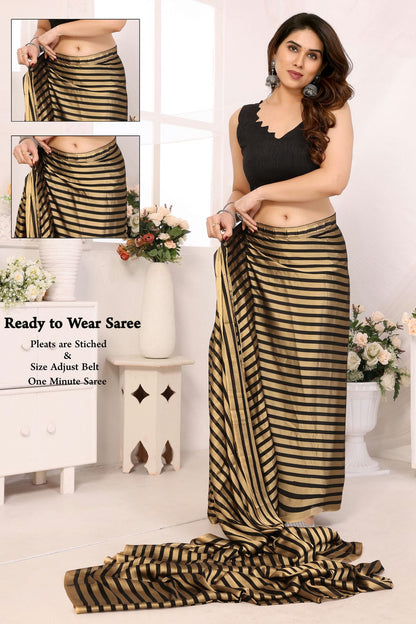 Gold and Black Colour Georgette Ready To Wear Saree