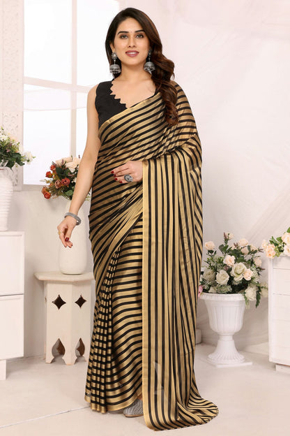 Gold and Black Colour Georgette Ready To Wear Saree