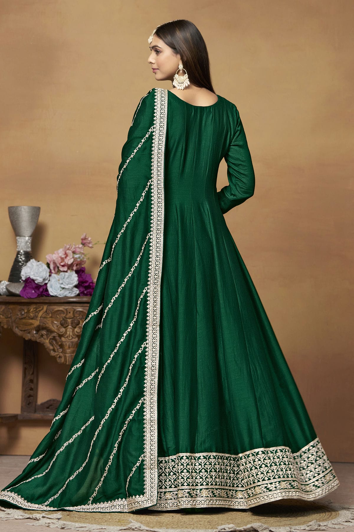 Green Colour Anarkali Suit Art Silk Semi Stitched