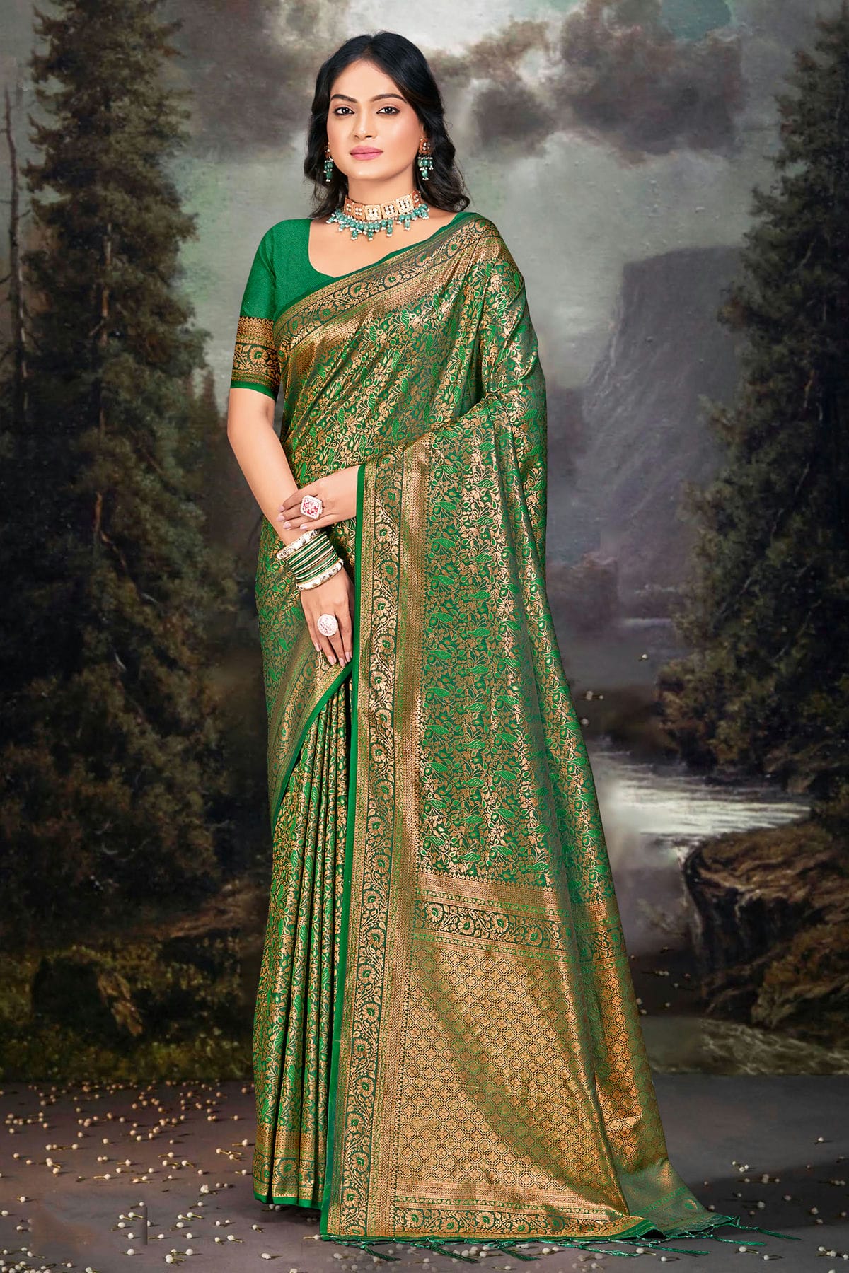 Green Colour Banarasi Silk Traditional Saree