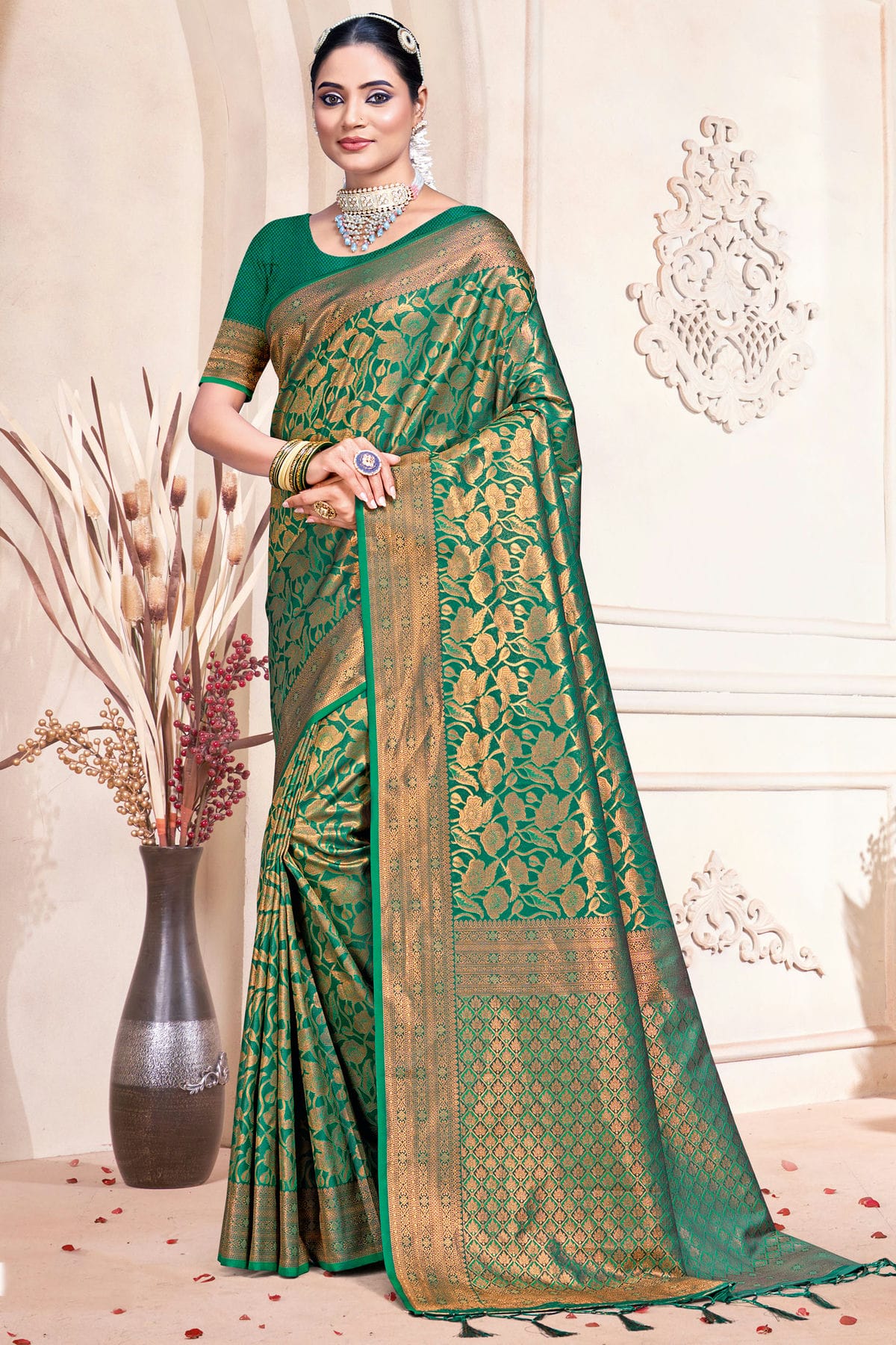 Green Colour Banarasi Silk Traditional Saree