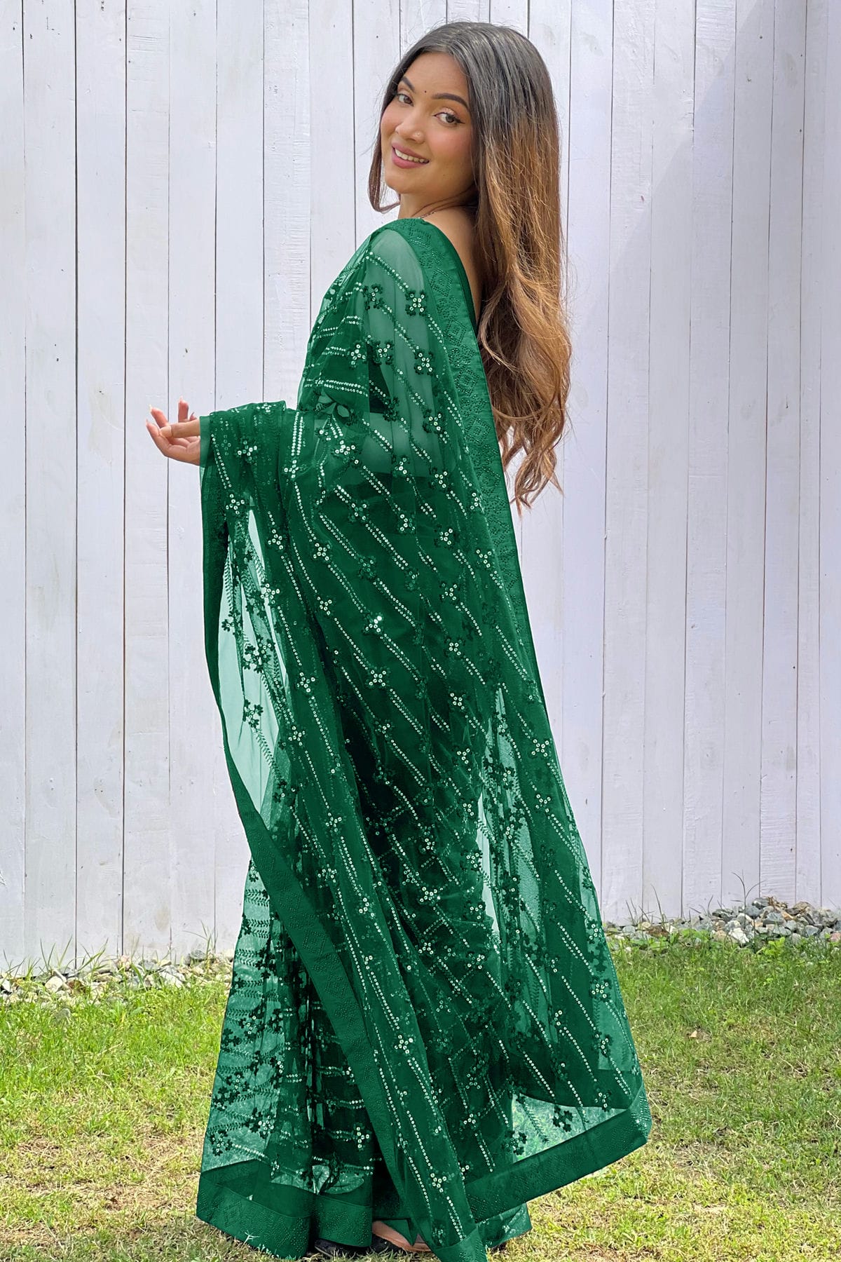 Green Colour Butterfly Net Designer Saree