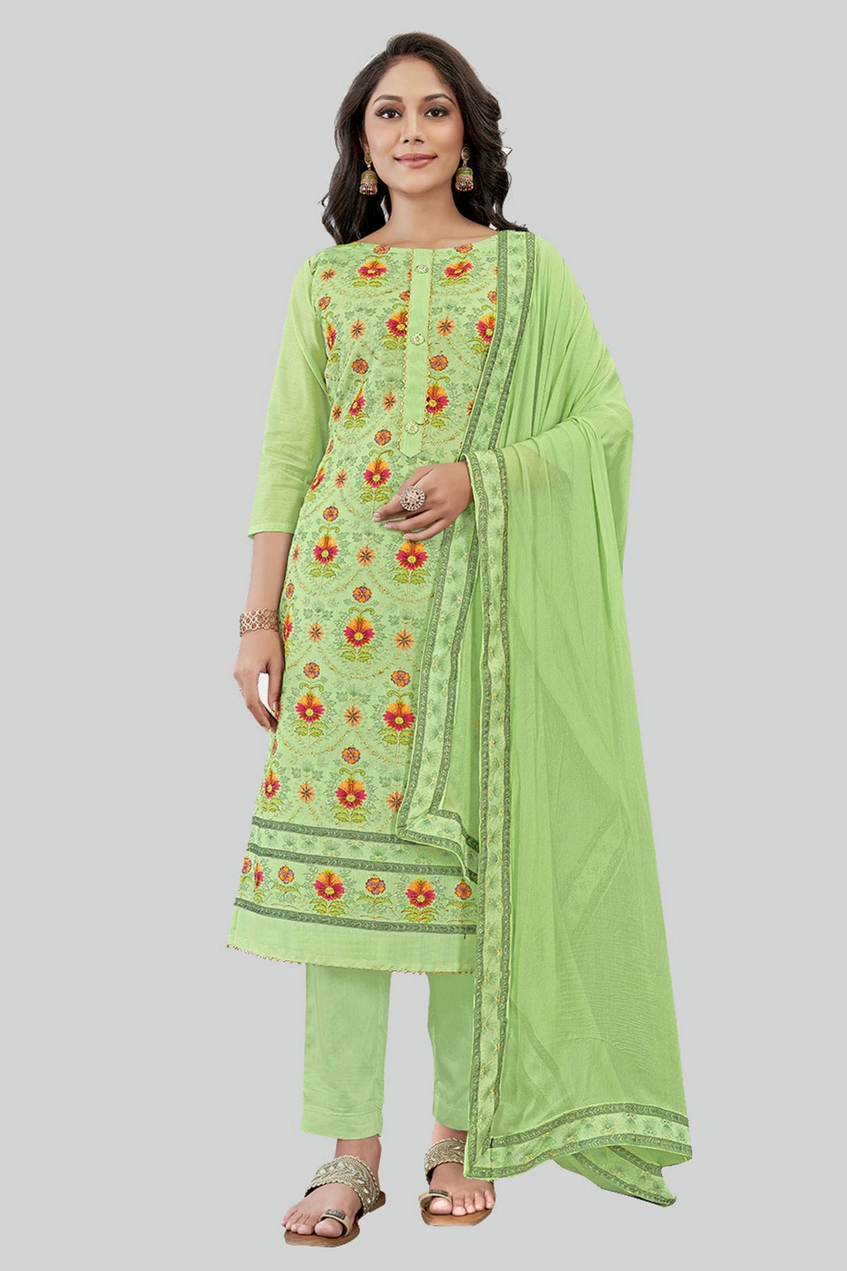 Green Colour Chanderi Silk Pant Style Suit