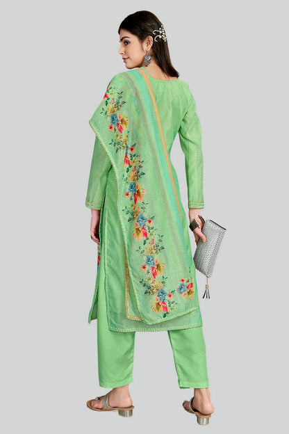 Green Colour Chanderi Silk Pant Style Suit