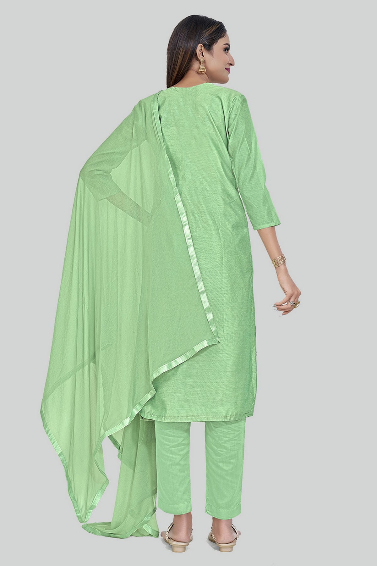 Green Colour Chanderi Silk Pant Style Suit