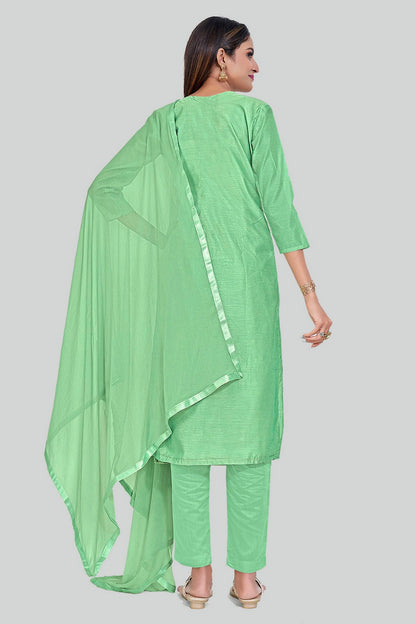 Green Colour Chanderi Silk Pant Style Suit