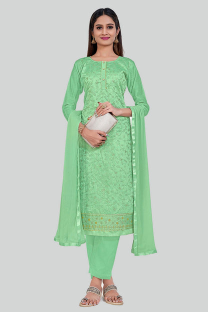 Green Colour Chanderi Silk Pant Style Suit