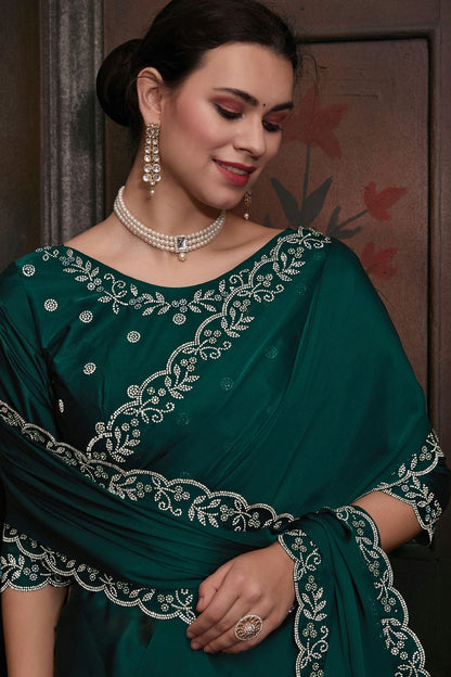 Green Colour Chiffon Designer Saree