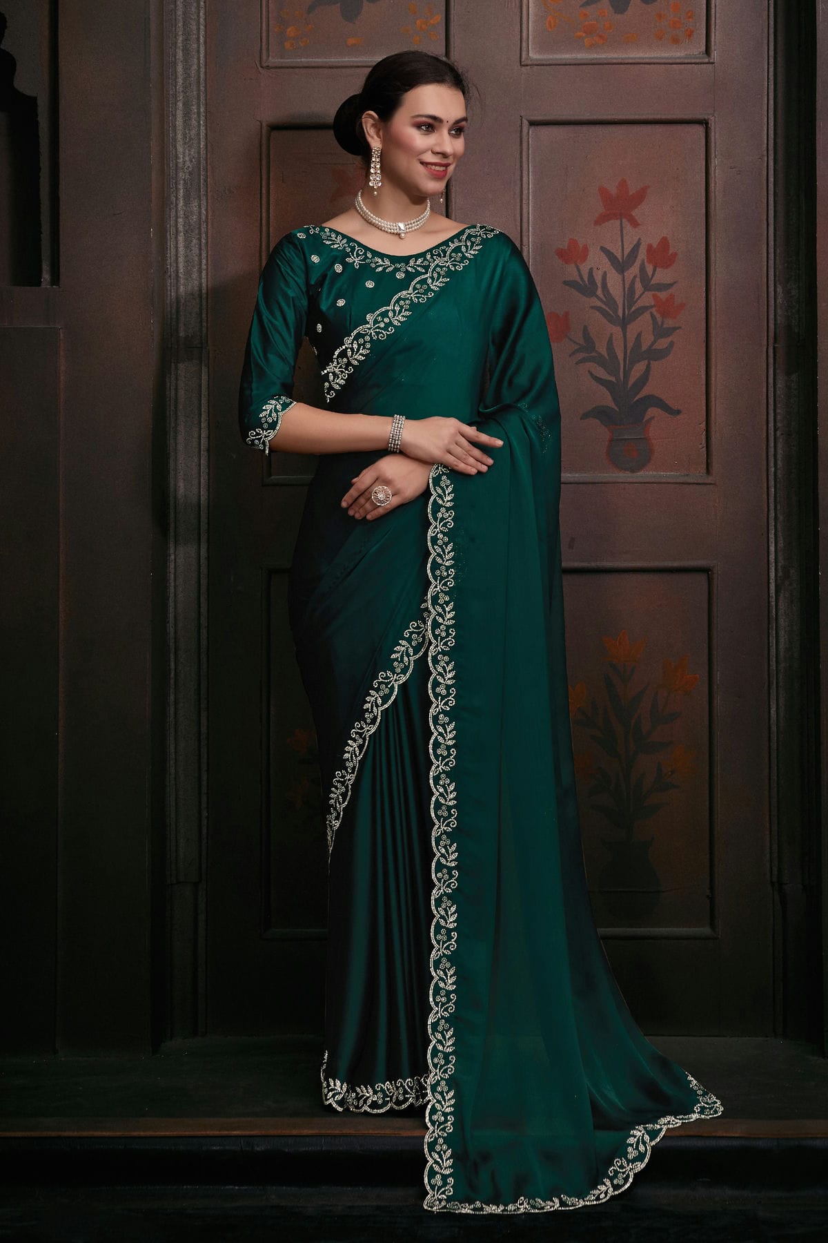 Green Colour Chiffon Designer Saree