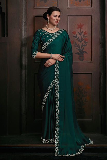 Green Colour Chiffon Designer Saree