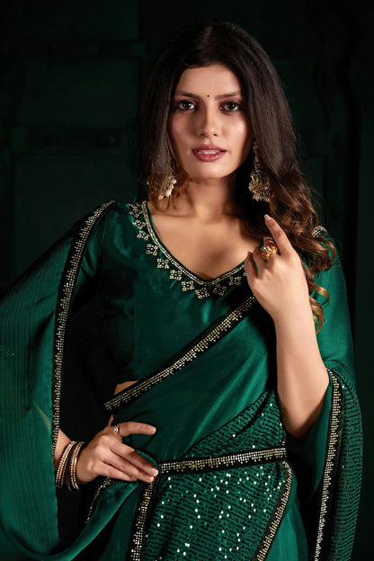 Green Colour Chiffon Silk Designer Saree