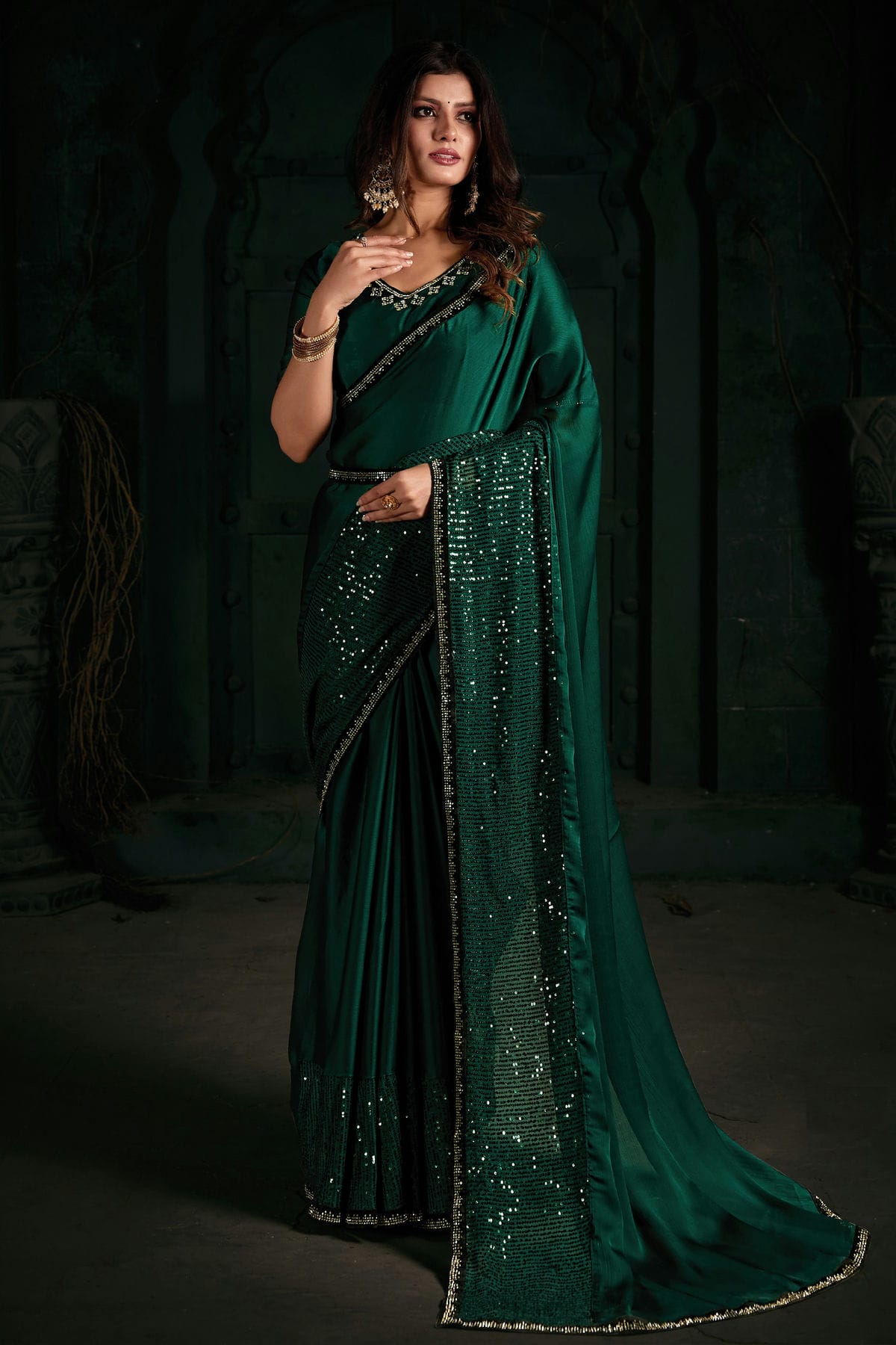 Green Colour Chiffon Silk Designer Saree