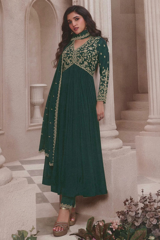 Green Colour Chinon Anarkali Suit