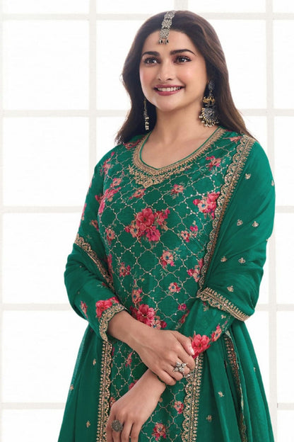 Green Colour Chinon Sharara Suit