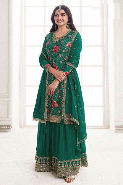 Green Colour Chinon Sharara Suit