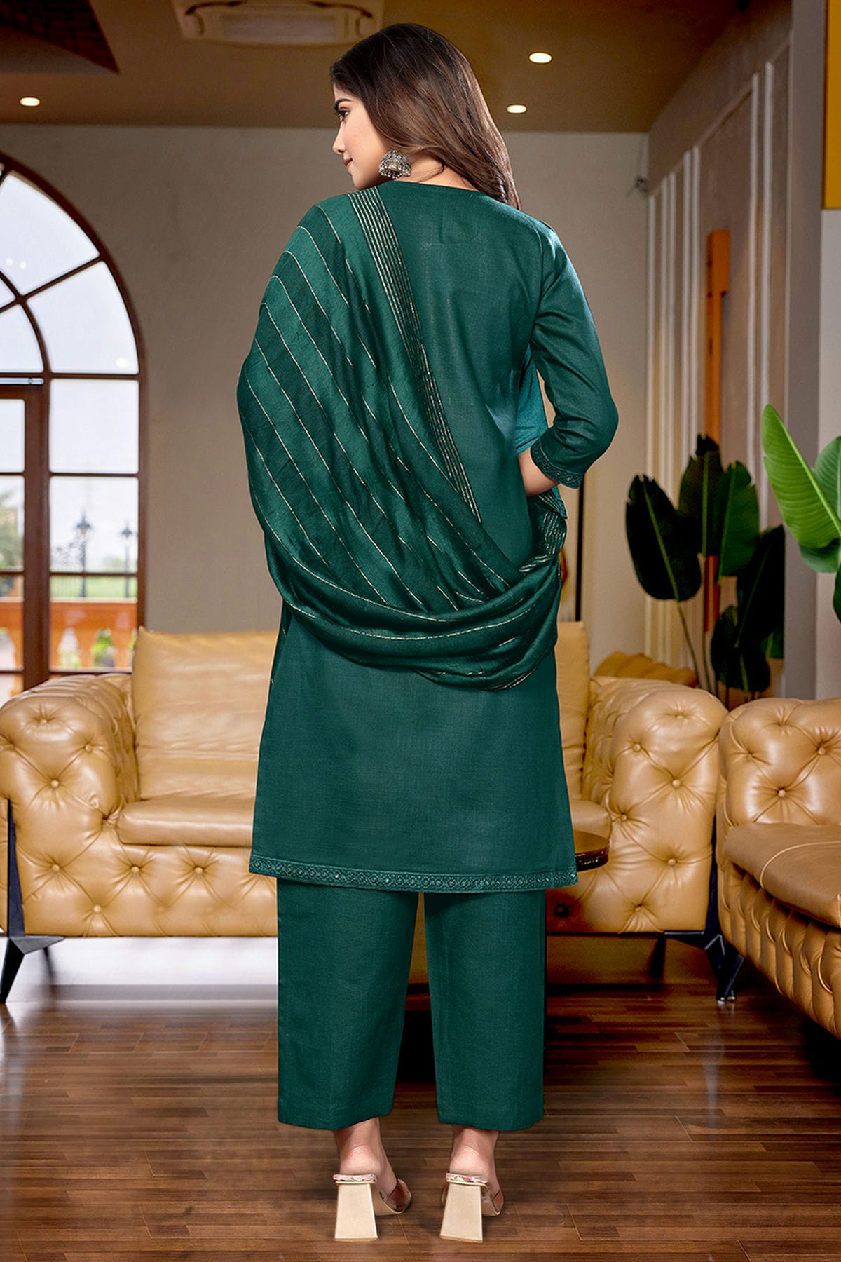 Green Colour Cotton Blend Stitched Suit VSSS1112281