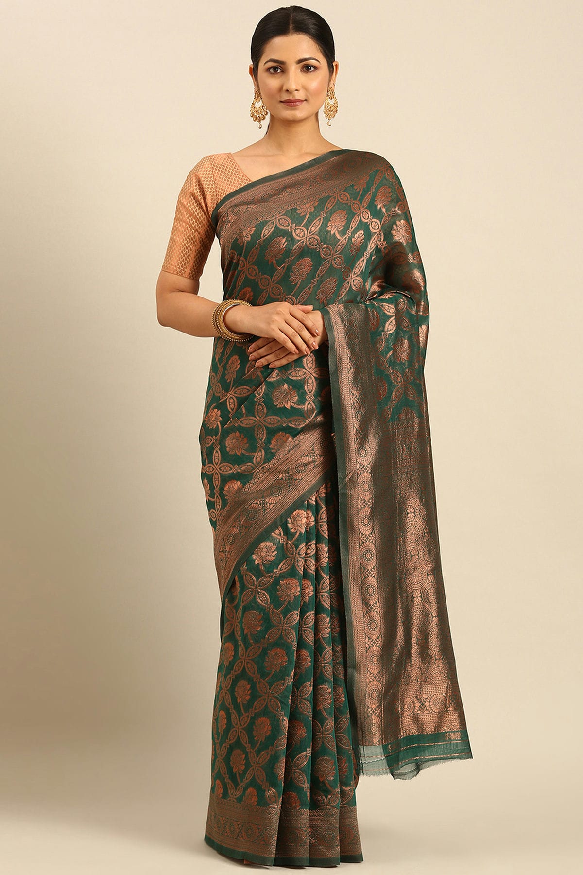 Green Colour Cotton Traditional Saree