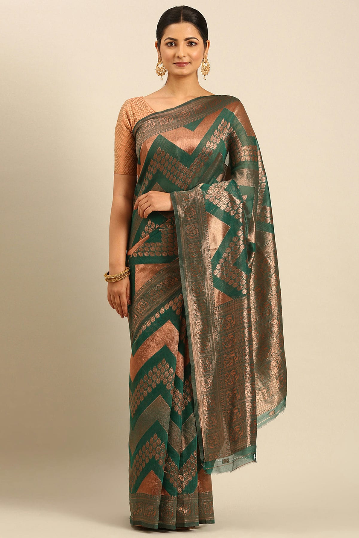 Green Colour Cotton Traditional Saree