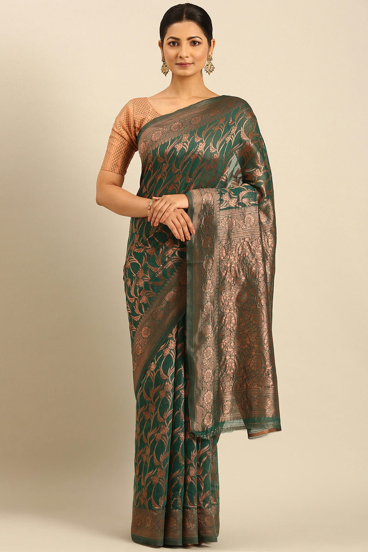 Green Colour Cotton Traditional Saree