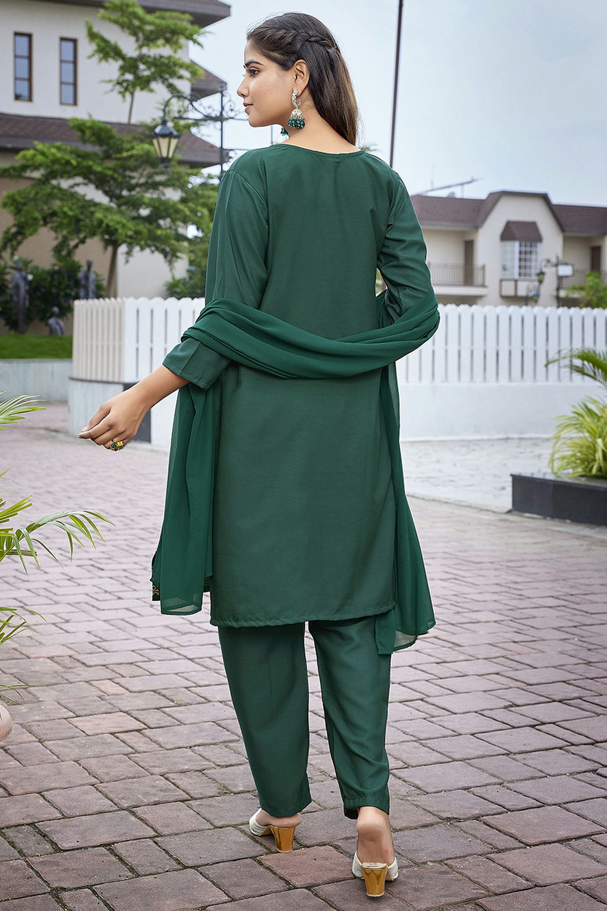 Green Colour Crepe Stitched Suit VSSS1112286