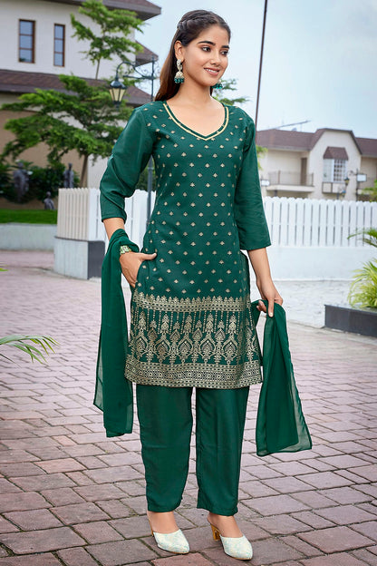 Green Colour Crepe Stitched Suit