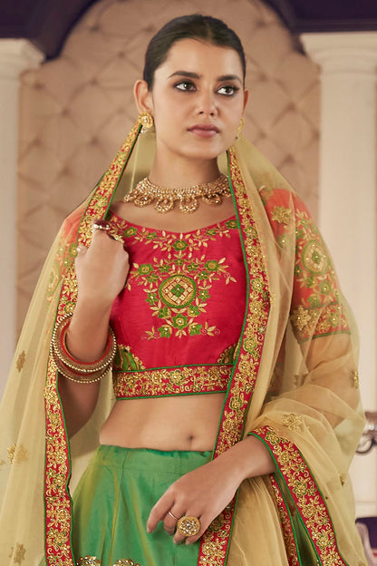 Green Colour Embroidery Art Silk Lehenga Choli