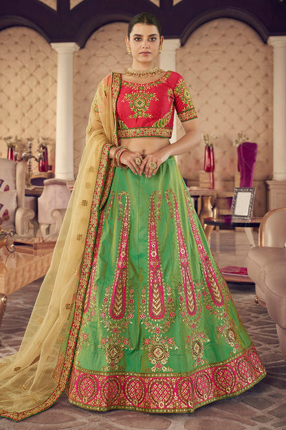 Green Colour Embroidery Art Silk Lehenga Choli