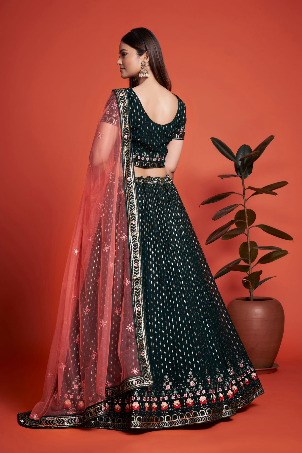 Green Colour Embroidery Georgette Lehenga Choli