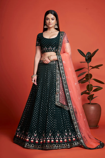 Green Colour Embroidery Georgette Lehenga Choli