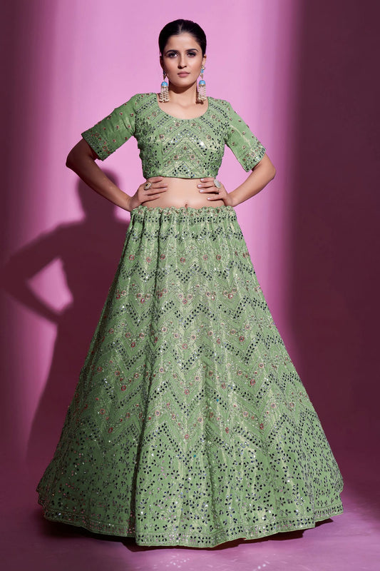 Green Colour Embroidery Gota Silk Lehenga Choli