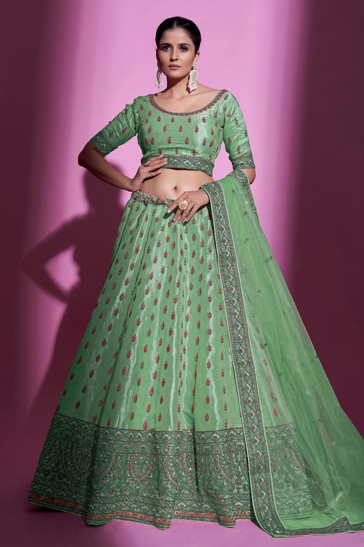 Green Colour Embroidery Gota Silk Lehenga Choli