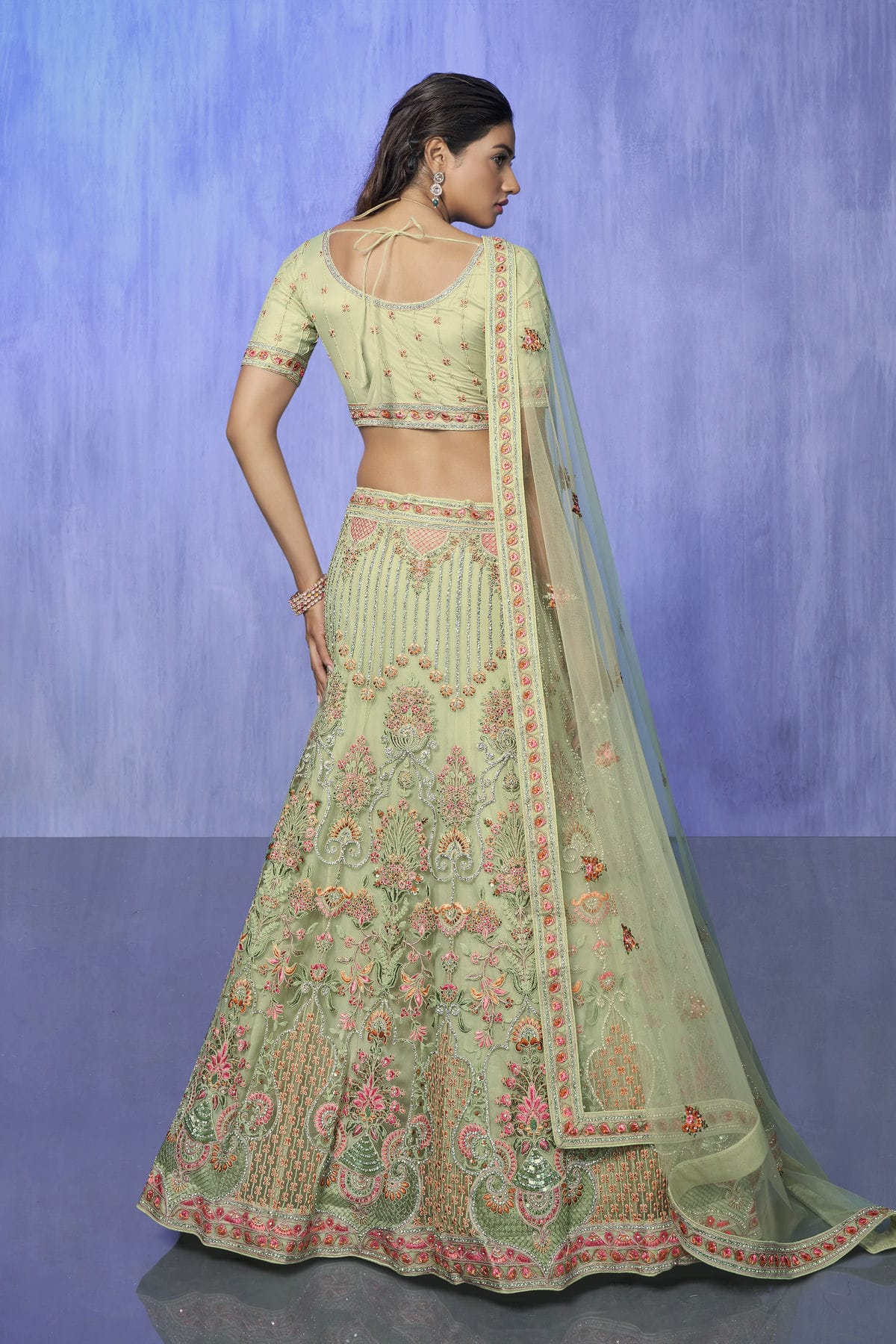 Green Colour Embroidery Net Lehenga Choli