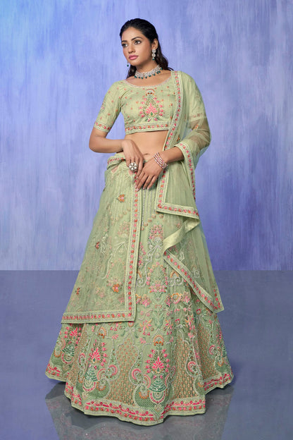 Green Colour Embroidery Net Lehenga Choli