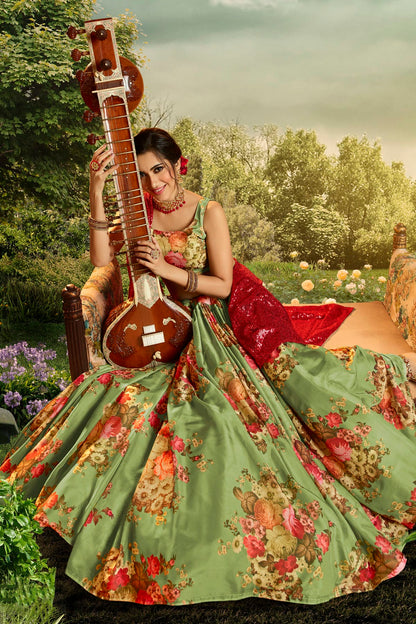 Green Colour Embroidery Organza Lehenga Choli