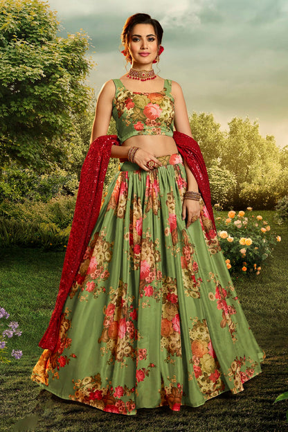 Green Colour Embroidery Organza Lehenga Choli