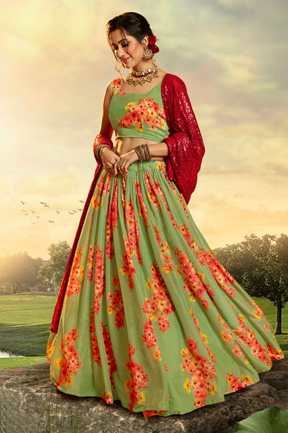 Green Colour Embroidery Organza Lehenga Choli