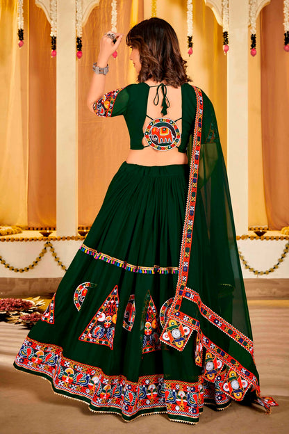 Green Colour Embroidery Work Georgette Navratri Lehenga