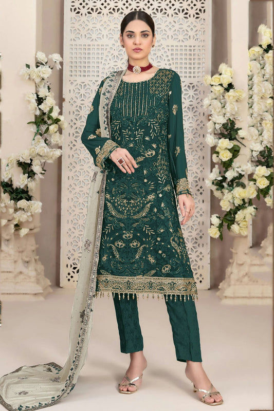 Green Colour Faux Georgette Pakistani Suit