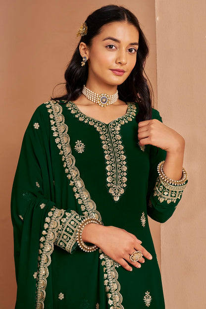 Green Colour Faux Georgette Palazzo Pant Suit VSSM1050677