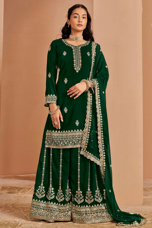 Green Colour Faux Georgette Palazzo Pant Suit