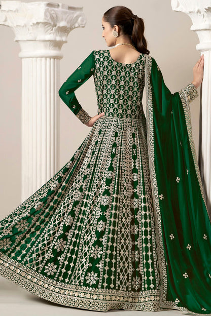 Green Colour Faux Georgette Semi Stitched Anarkali Suit