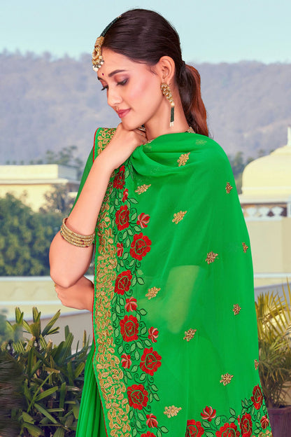 Green Colour Georgette Designer Saree