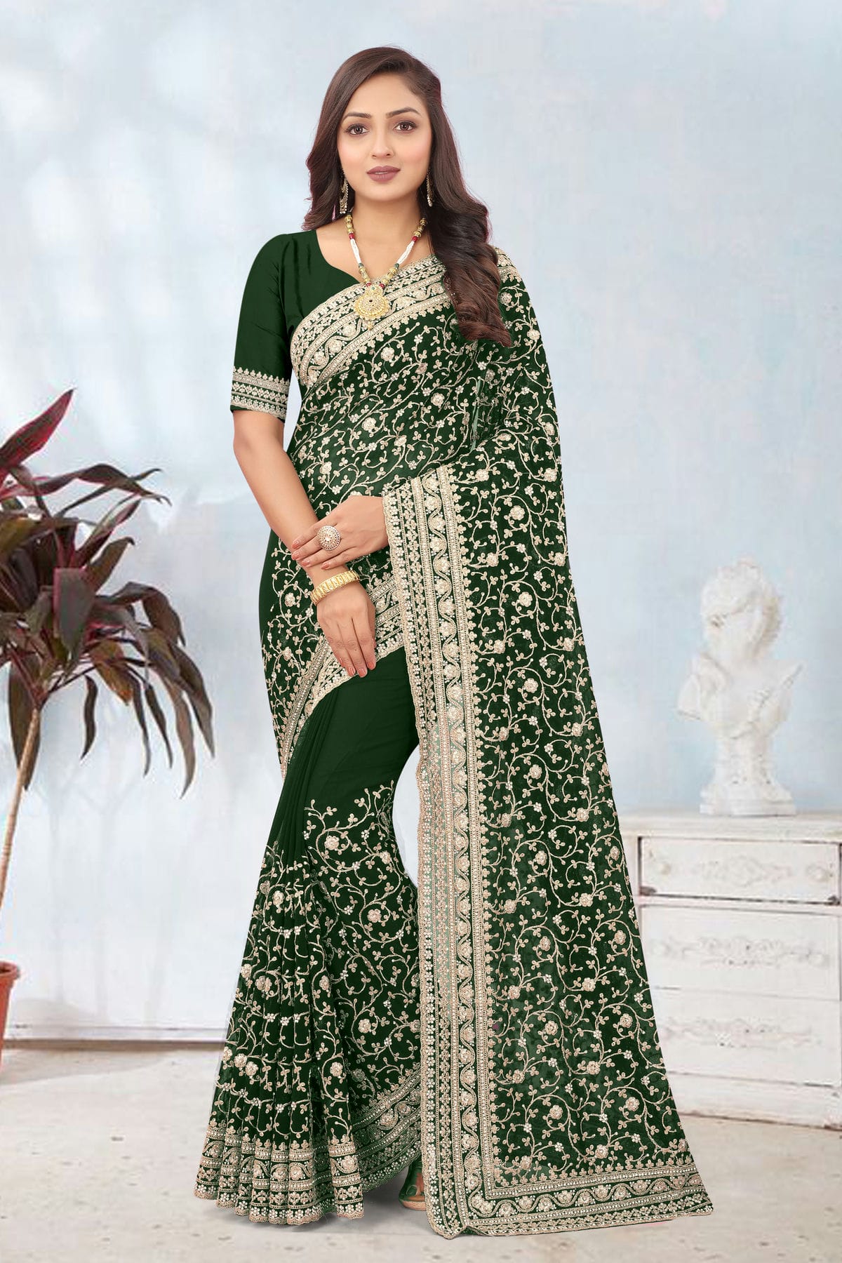 Green Colour Georgette Designer Saree