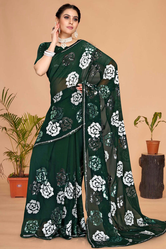 Green Colour Georgette Designer Saree