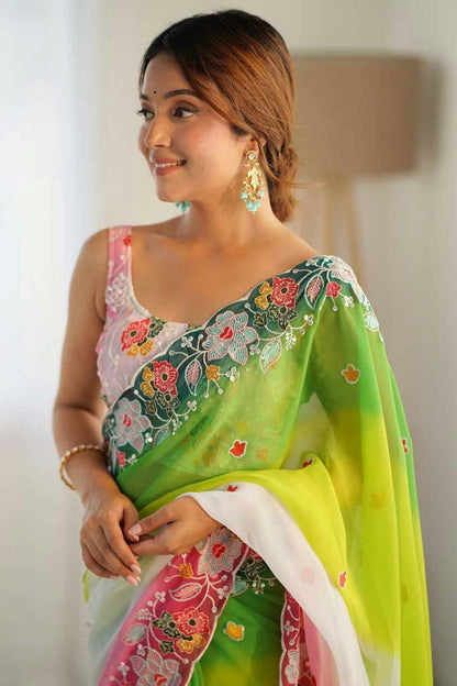 Green Colour Georgette Designer Saree