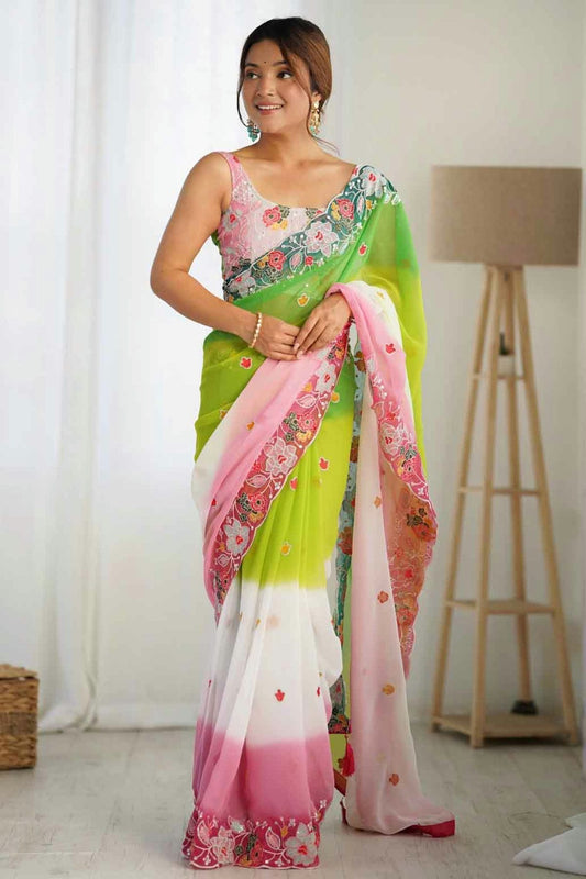 Green Colour Georgette Designer Saree