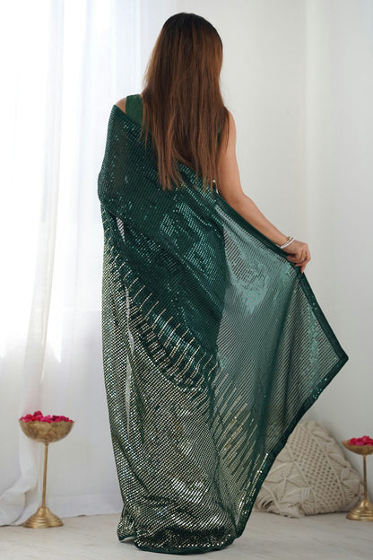 Green Colour Georgette Designer Saree